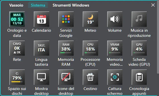 I widget di sistema di Tures 55 Dock