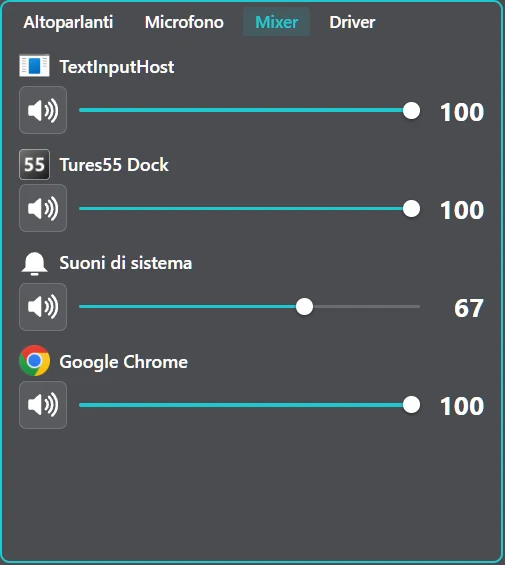 Il mixer del volume di Tures 55 Dock